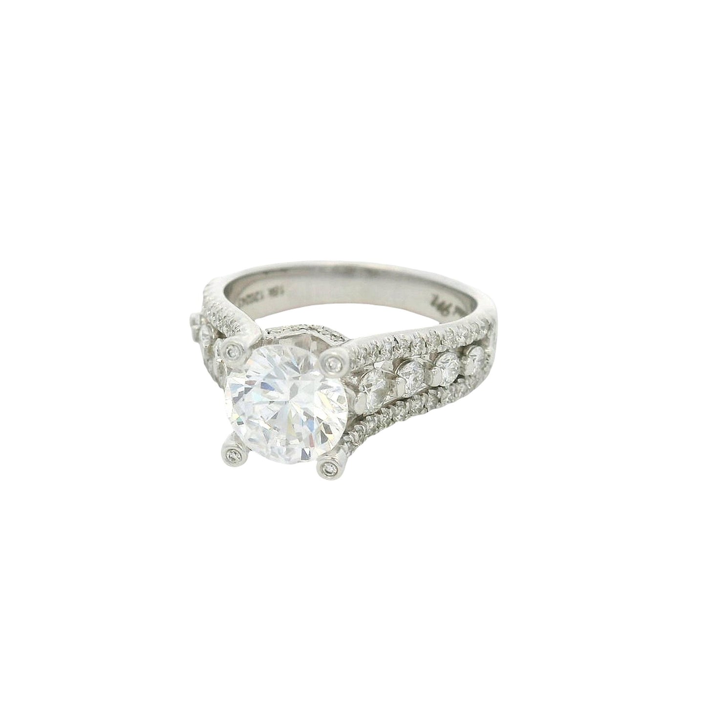 3 Row Shared Prong Engagement Ring Setting in 18k White Gold