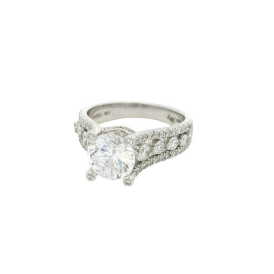 3 Row Shared Prong Engagement Ring Setting in 18k White Gold