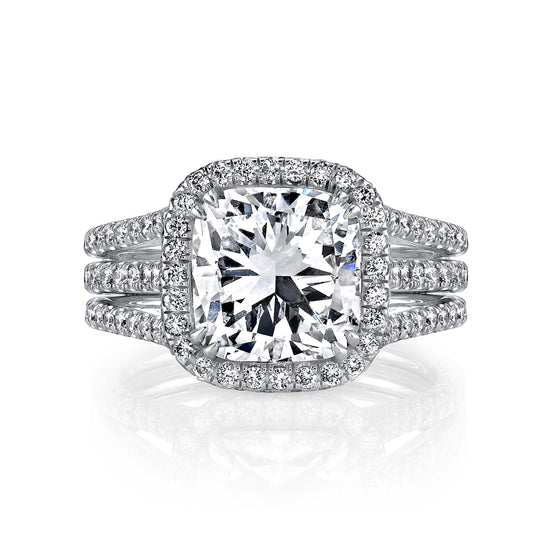 Joshua J 3-Row Split Band Cushion-Cut Diamond w/ Halo Engagement Rings