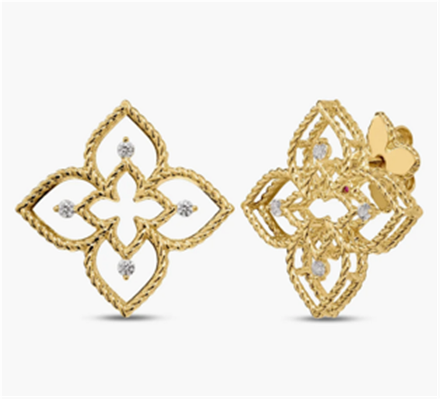 Roberto Coin Princess Flower Diamond Open Frame Stud Earrings in 18k Yellow Gold