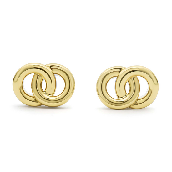 Lagos Two-Tone Interlocking Stud Earrings in Sterling Silver and 18k Gold
