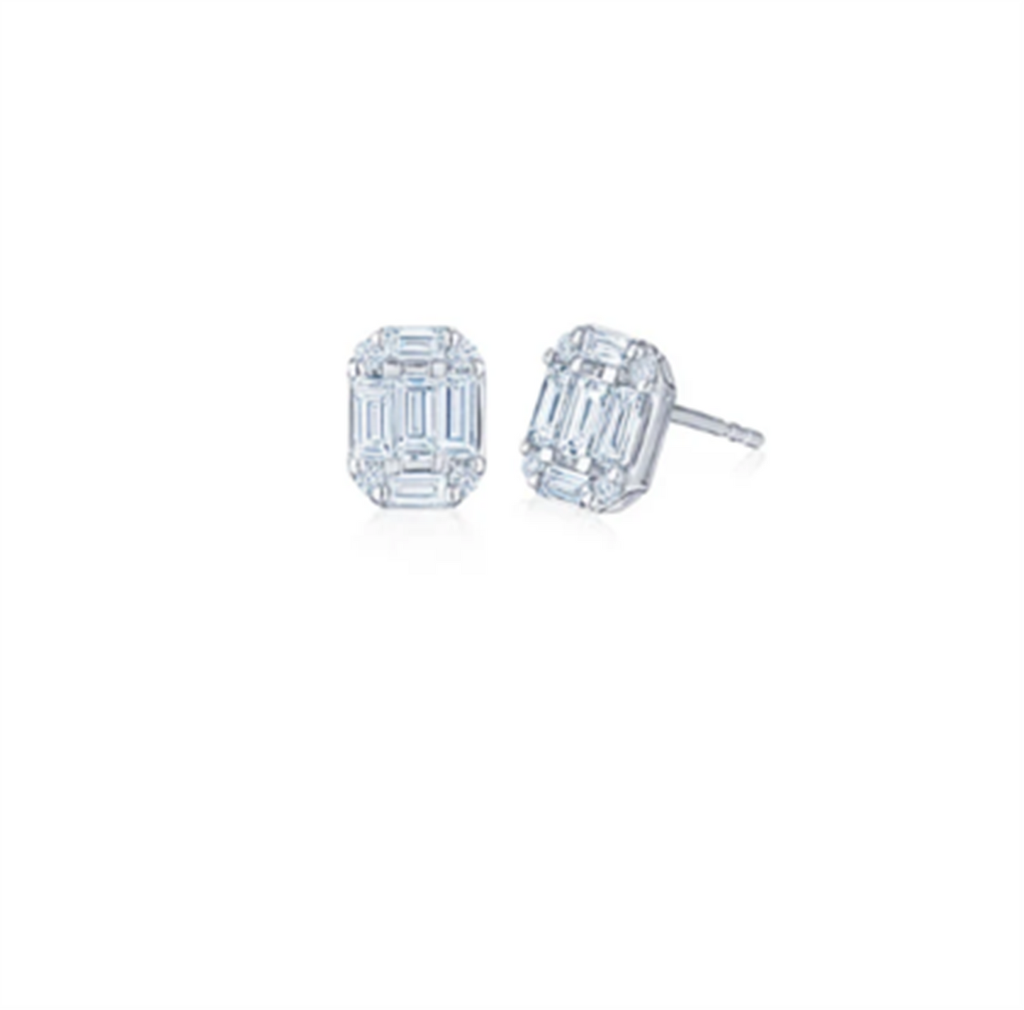 Kwiat Sunburst Emerald-Cut Diamond Studs in 18k White Gold