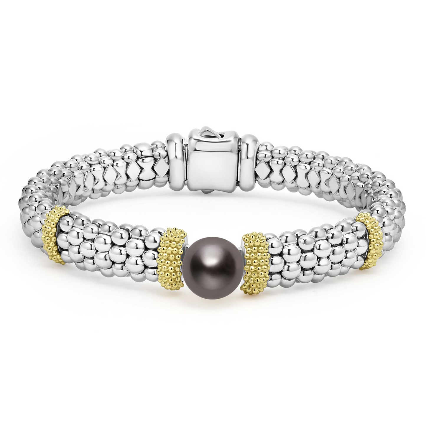 Lagos Two-Tone Tahitian Black Pearl Caviar Bracelet