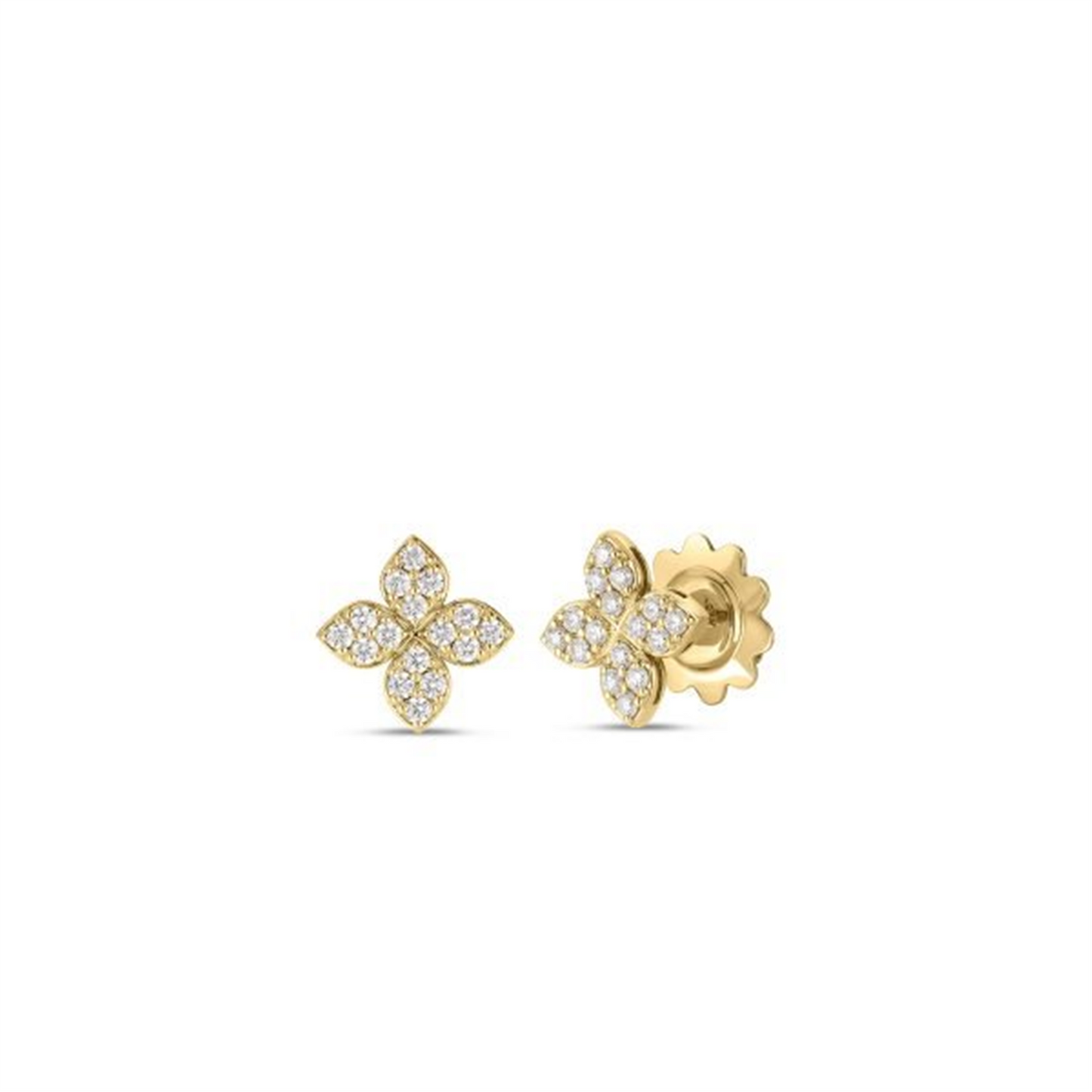 Roberto Coin Medium Pave Diamond Flower Stud Earrings in 18k Gold