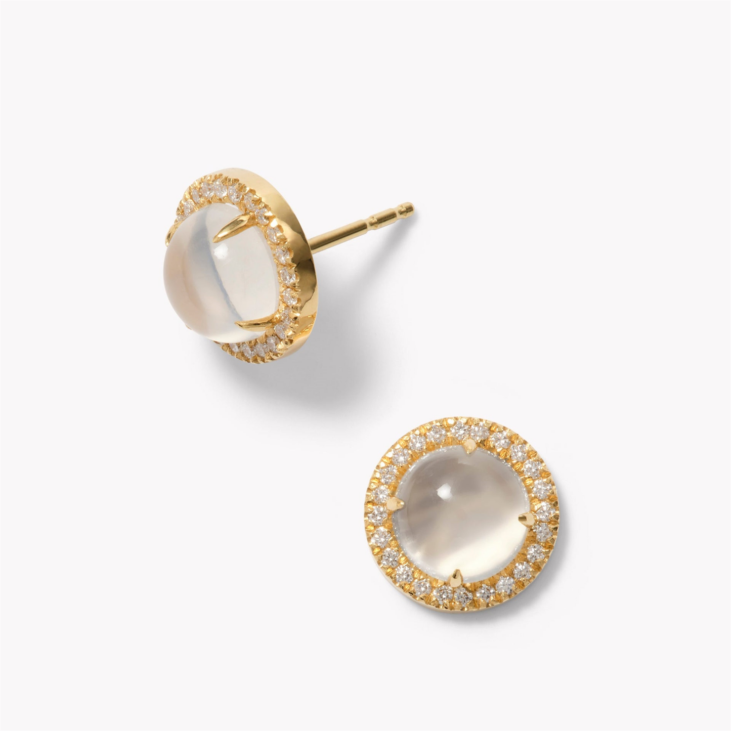 Jamie Turner Aurora Moonstone & Diamond Stud Earrings in 18k Yellow Gold