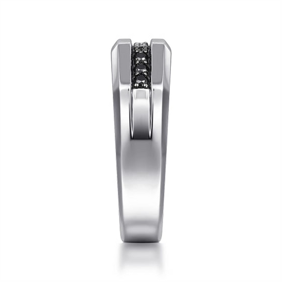 Gabriel & Co. Men's Silver Ring with Black Spinel Inlay