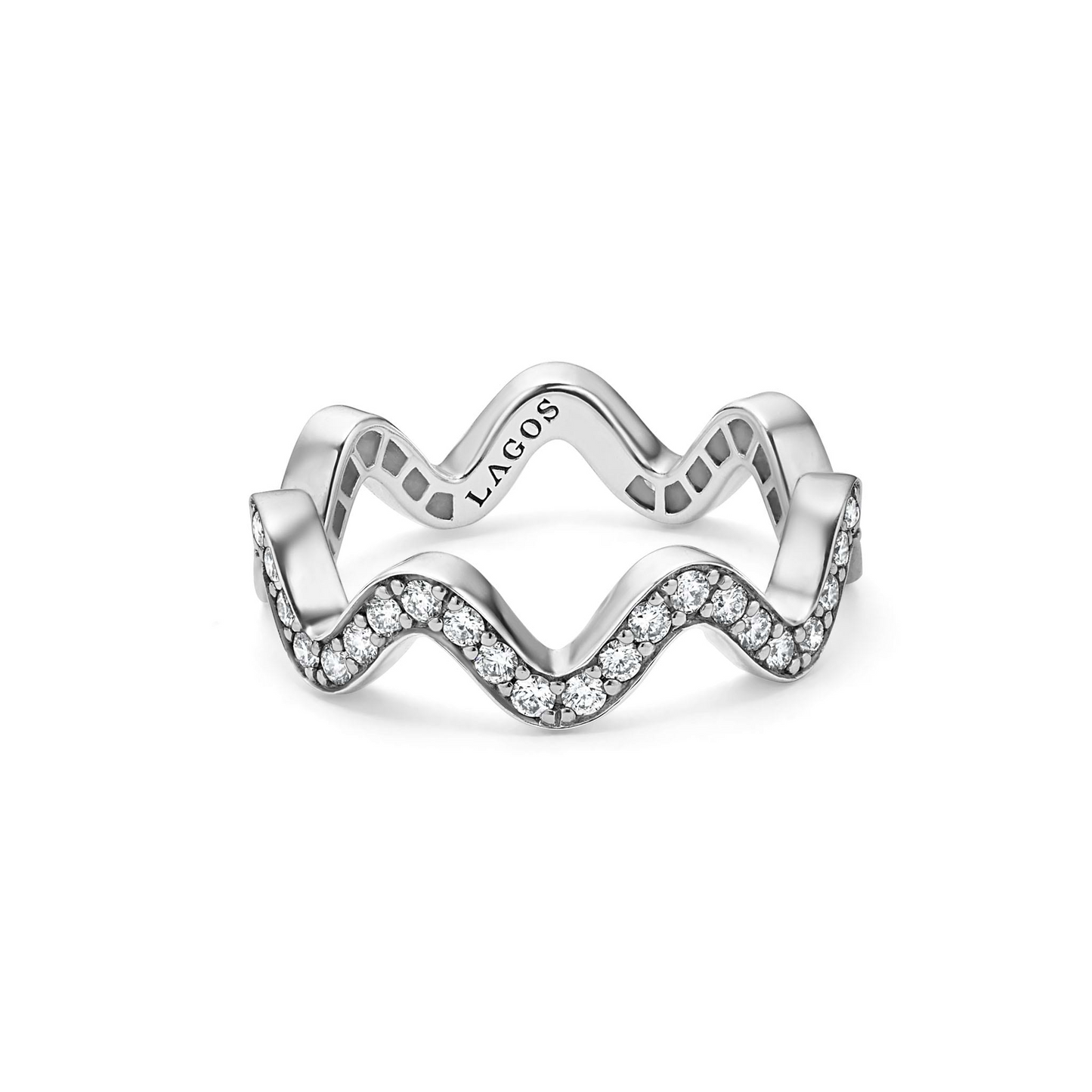 Lagos Wave Diamond Eternity Band Ring in Sterling Silver