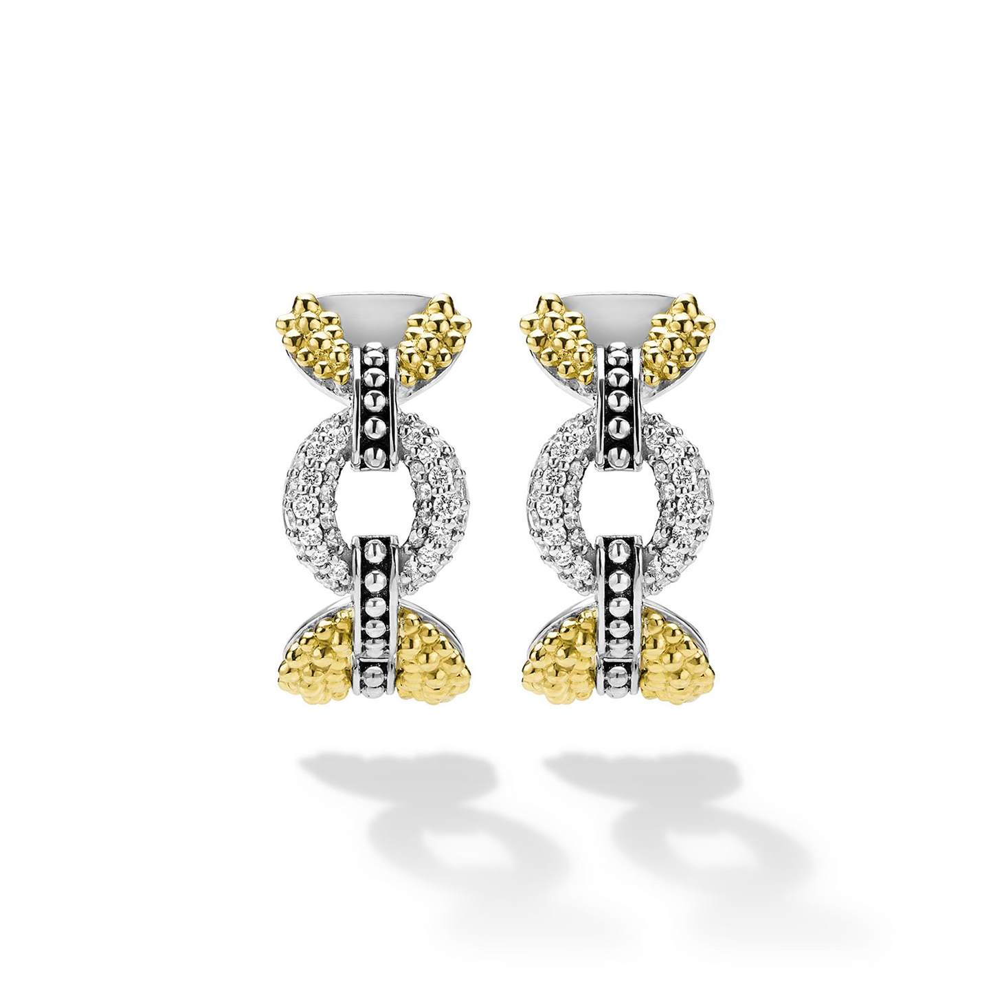 Lagos Two-Tone Petite Link Diamond Hoop Earrings
