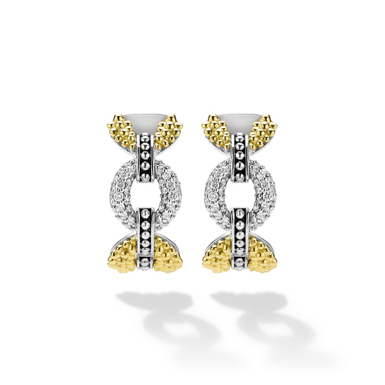 Lagos Two-Tone Petite Link Diamond Hoop Earrings