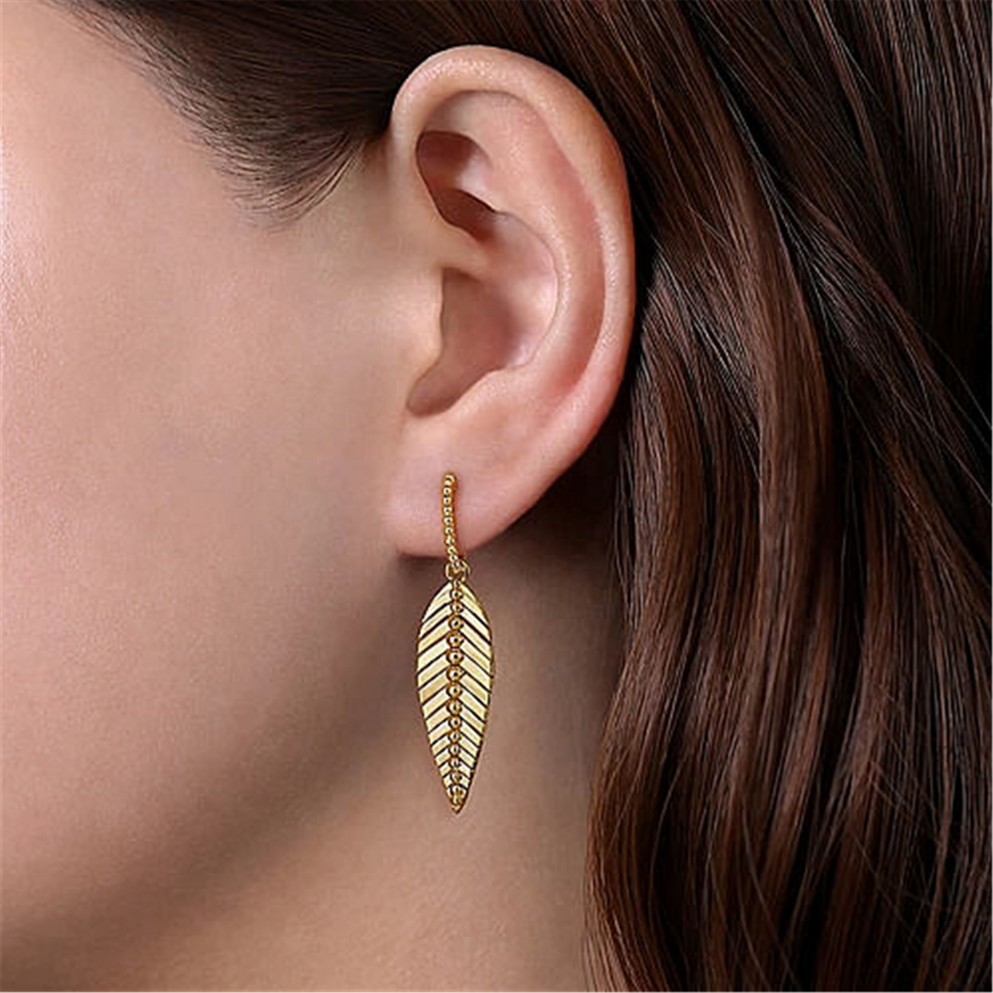 Gold Huggie Drop Leaf Earrings