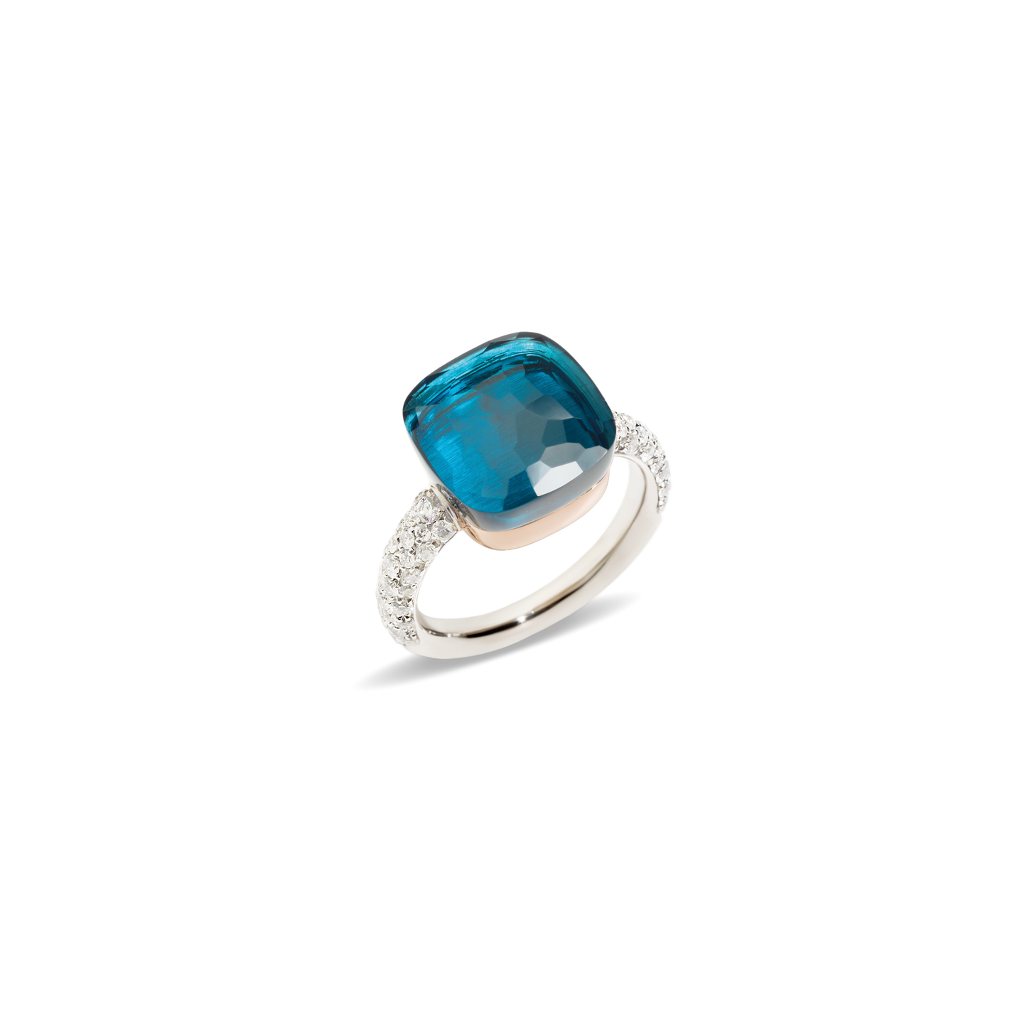 Pomellato Nudo Maxi Blue London Topaz & Diamond Ring in 18k White & Rose Gold