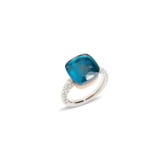 Pomellato Nudo Maxi Blue London Topaz & Diamond Ring in 18k White & Rose Gold