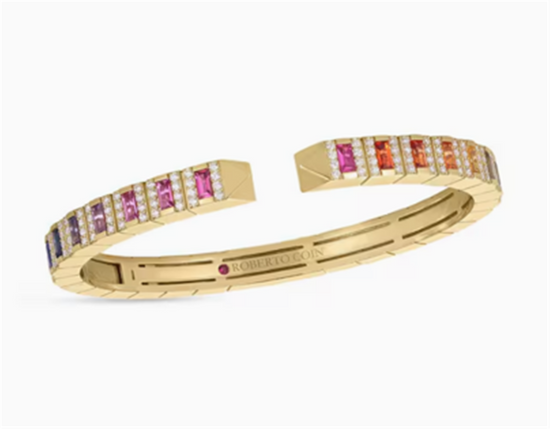 Roberto Coin 18k Gold Obelisco Pavé Diamond & Mixed Sapphires Bangle