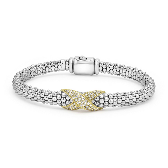 Lagos Two-Tone Diamond X Caviar Bracelet