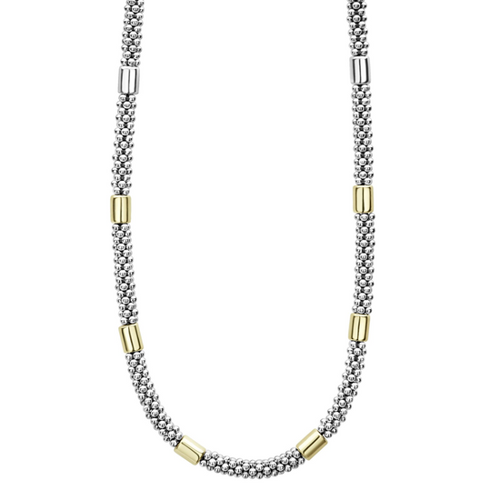 Lagos Two-Tone Station Caviar Necklace in Sterling Silver and 18k Gold