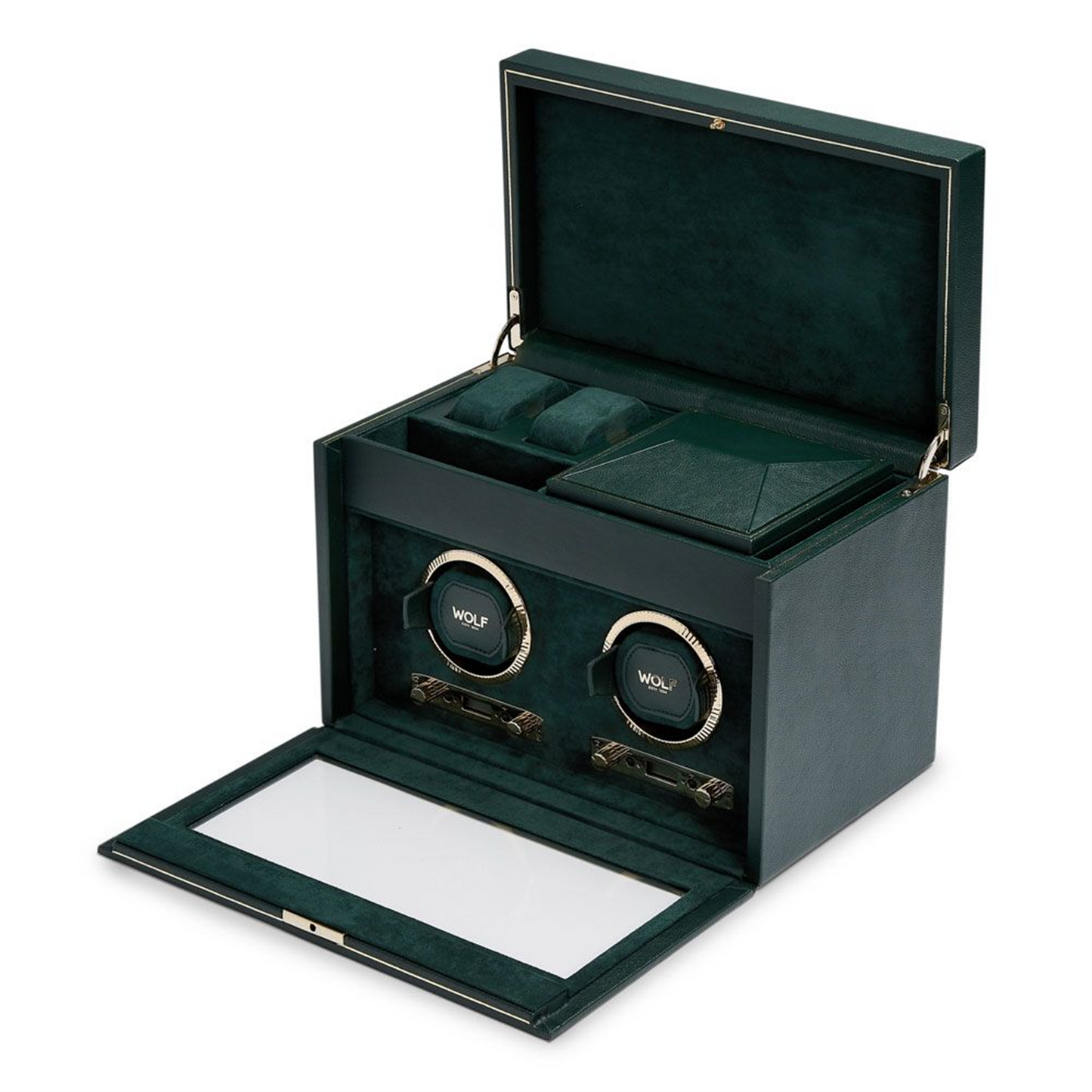 WOLF British Racing Double Watch Winder with Storage