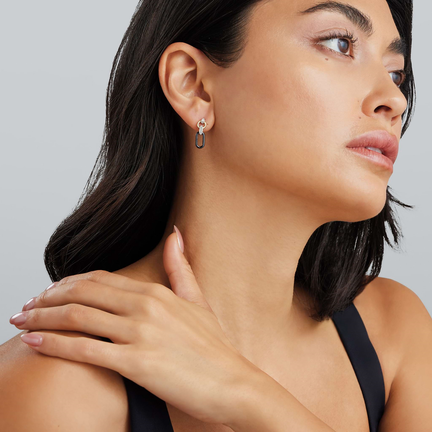 Lagos Diamond Link Drop Earrings, Small in 18k Gold and Black Ceramic