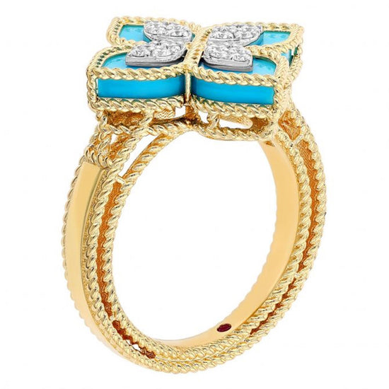 Roberto Coin Gold Princess Flower Turquoise & Diamond Ring