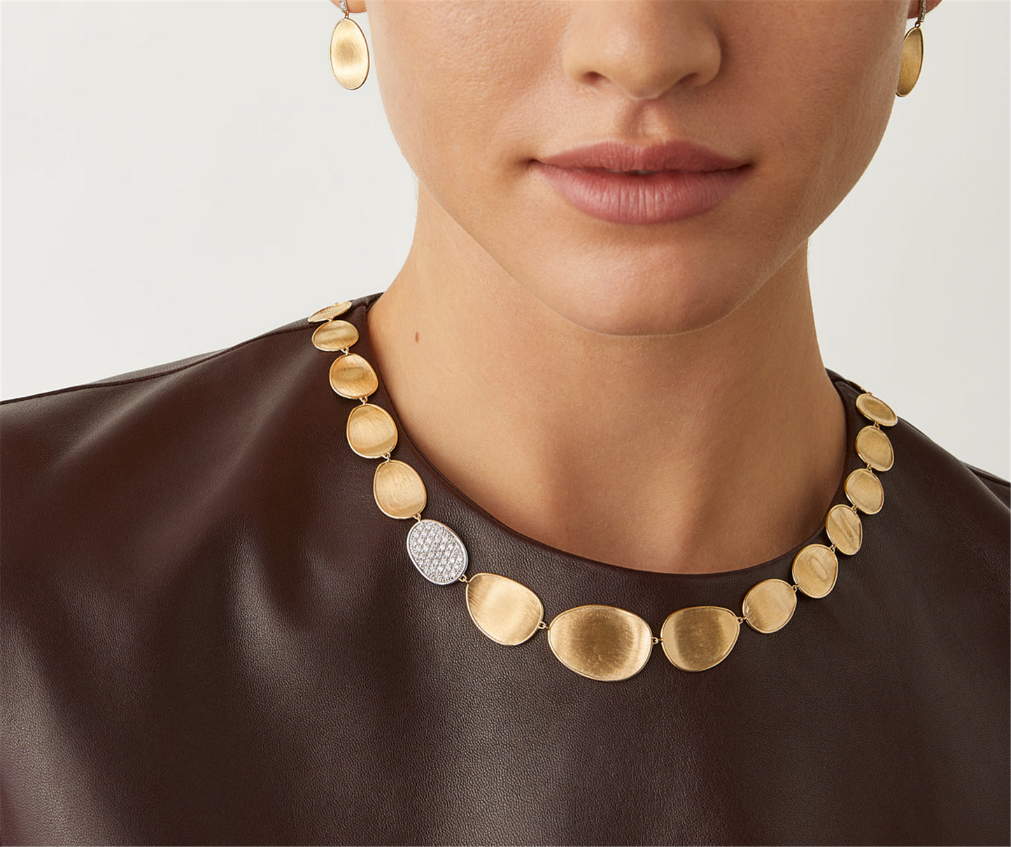 Marco Bicego Lunaria 18k Gold Petal Collar Necklace w/.65ct Diamonds