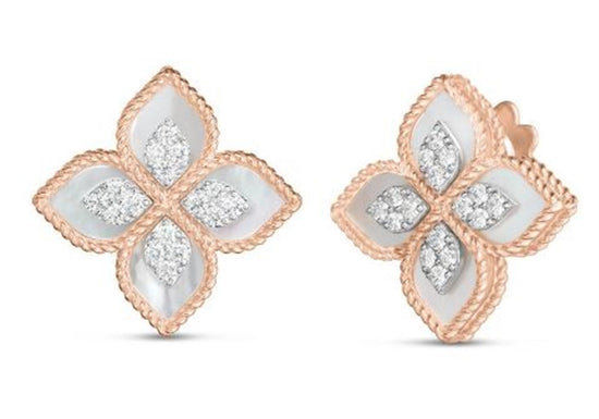 Roberto Coin Rose Gold Mother of Pearl & Diamond Princess Flower Earrings