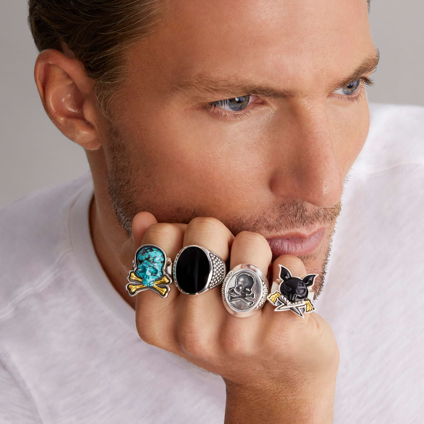 Lagos Silver Skull Signet Ring in Sterling Silver