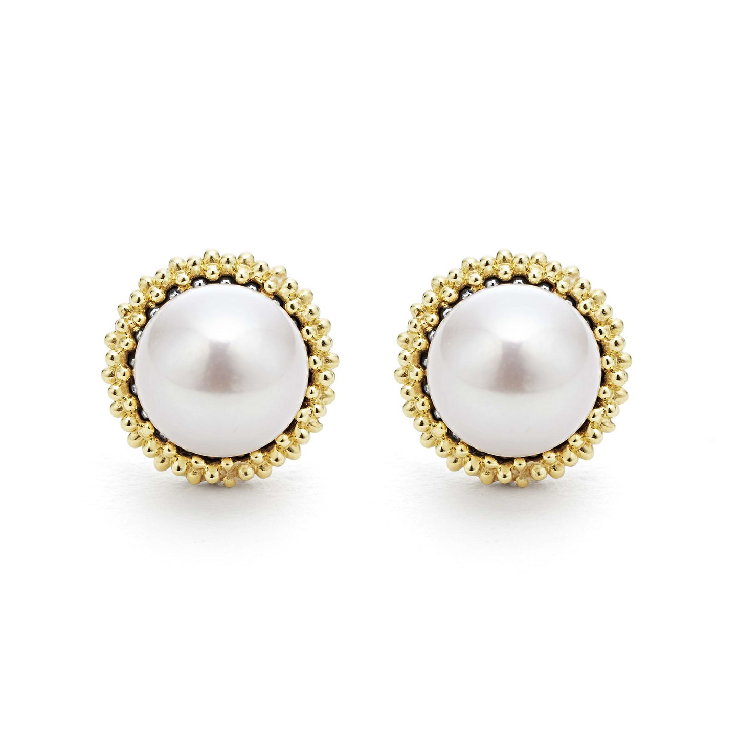Lagos Caviar Pearl Stud Earrings in Sterling Silver and 18k Gold