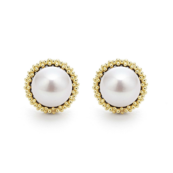 Lagos Caviar Pearl Stud Earrings in Sterling Silver and 18k Gold