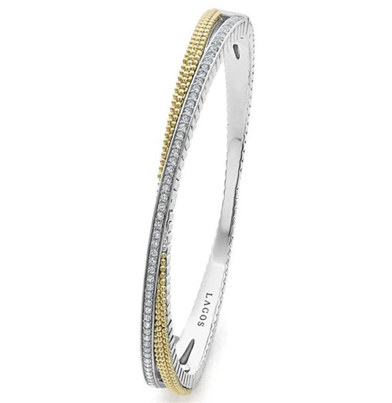Lagos 18k Gold Caviar and Diamond Bangle