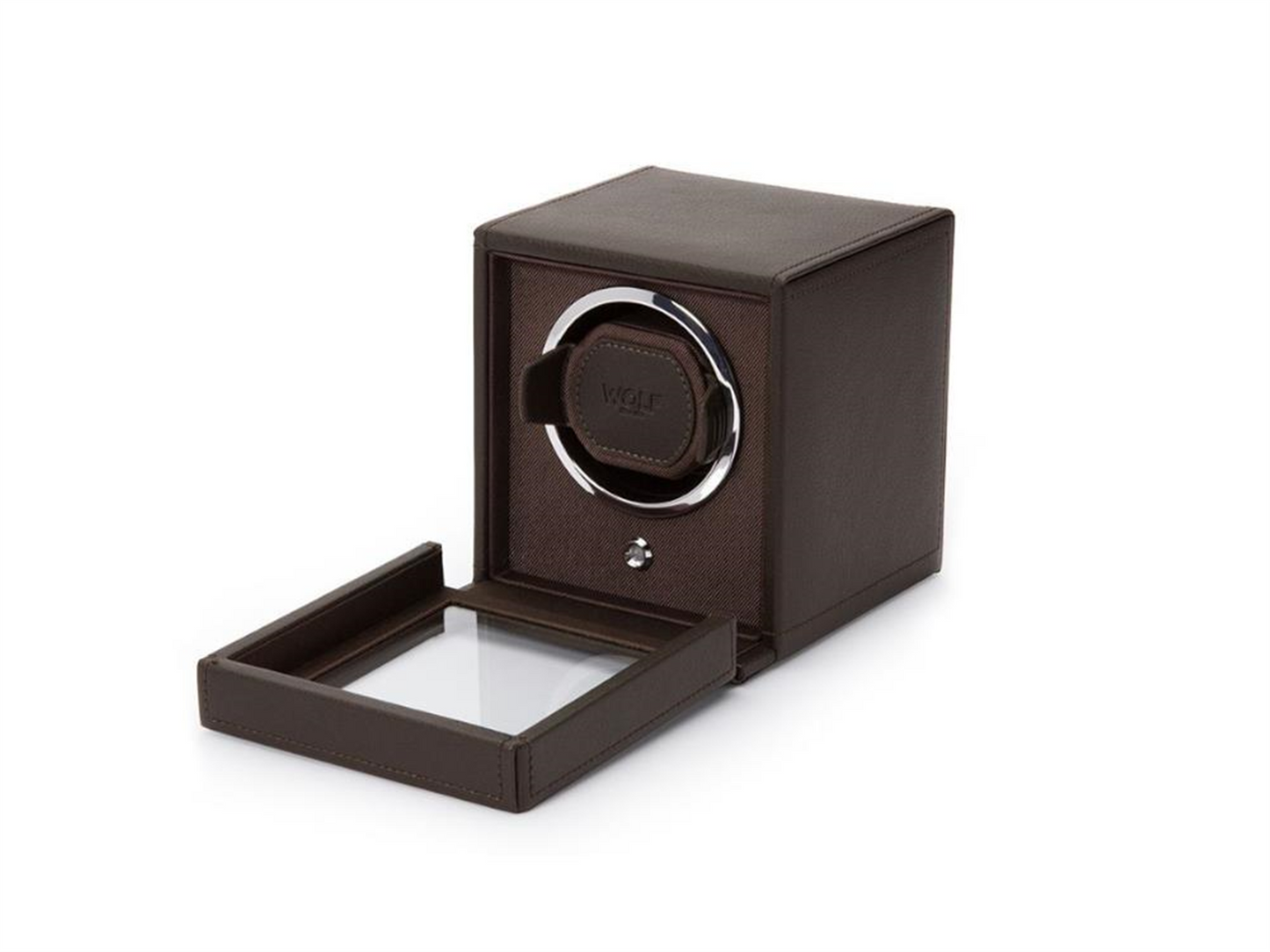 WOLF Brown Vegan Leather Cub Single Watch Winder w/ Cover