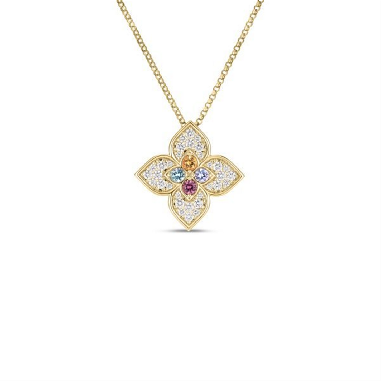 Roberto Coin Venetian Princess Carnavale Small Pavé Mixed Stone Flower Necklace