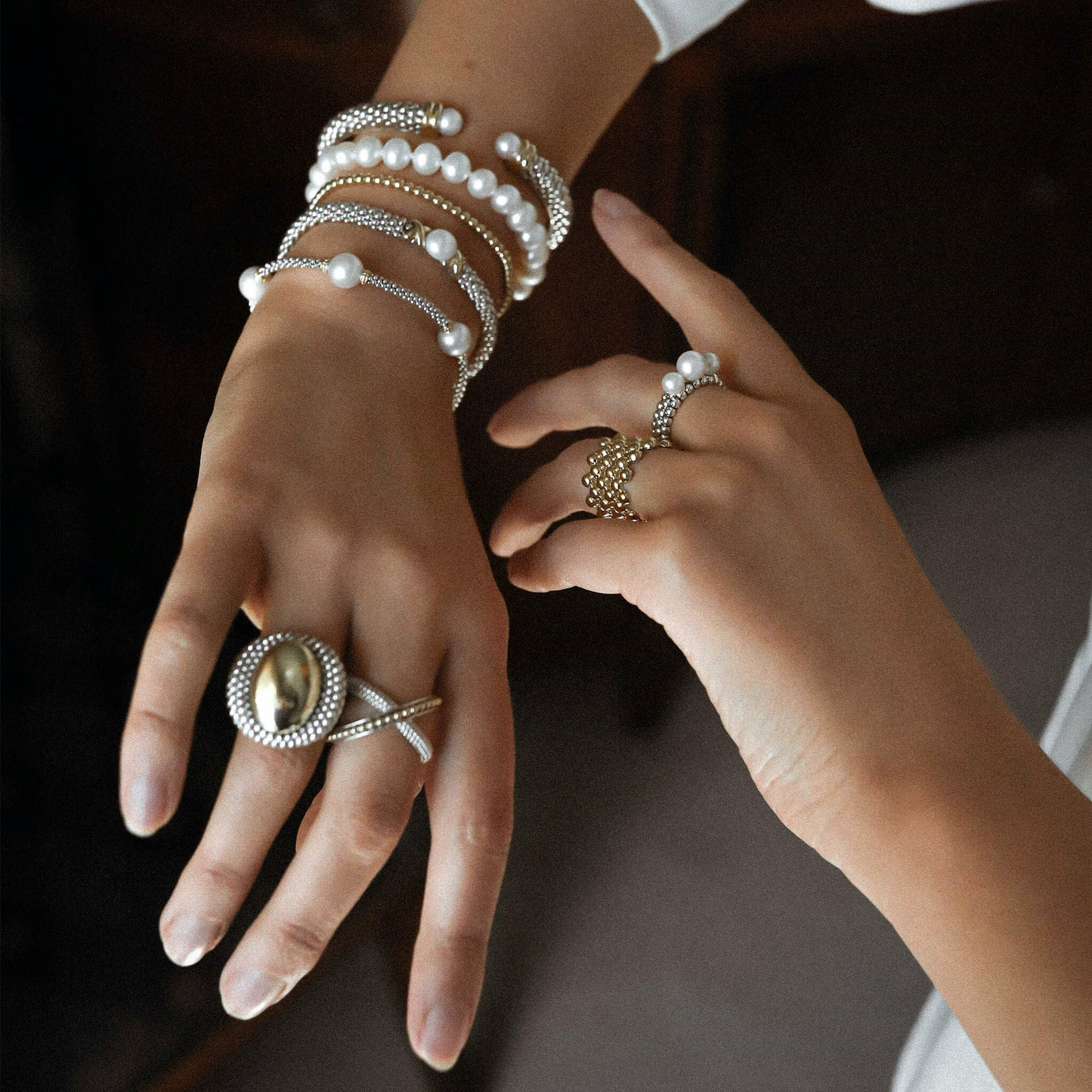 Lagos Two-Tone X Pearl Caviar Bracelet