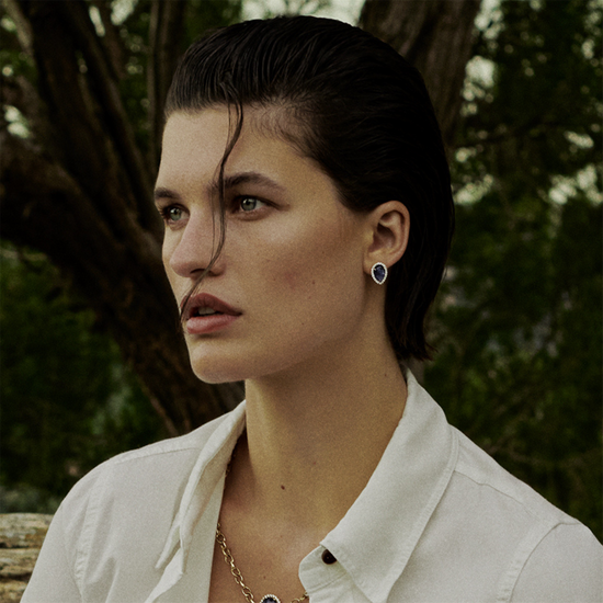 Jamie Turner Sparrow Kyanite & Diamond Studs in 18k Yellow Gold