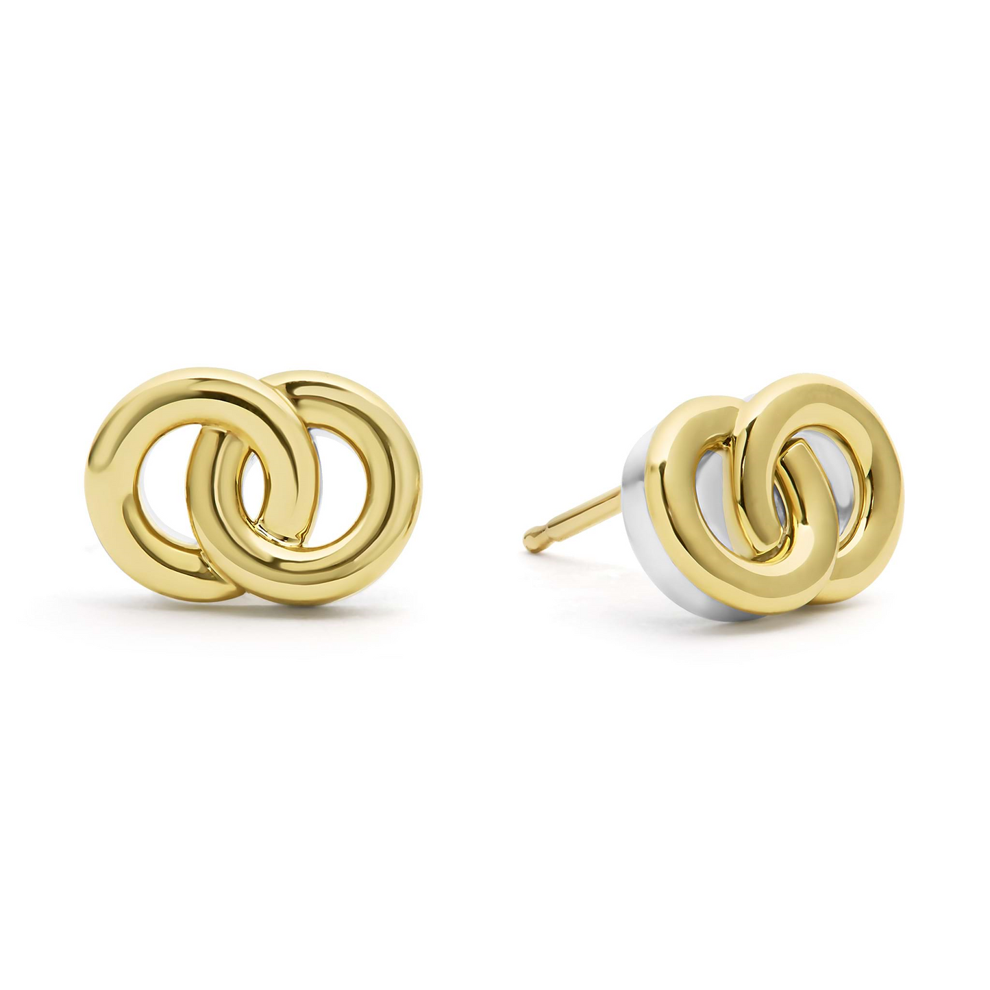 Lagos Two-Tone Interlocking Stud Earrings in Sterling Silver and 18k Gold