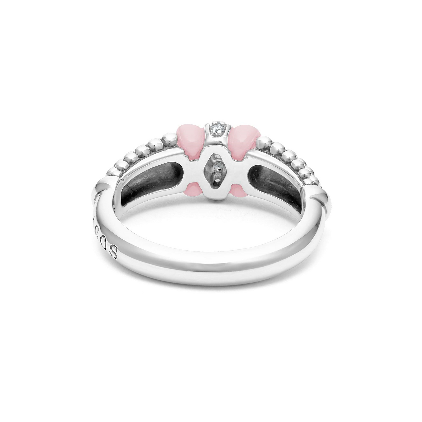 Lagos Pink Ceramic and Caviar Diamond Ring in Sterling Silver