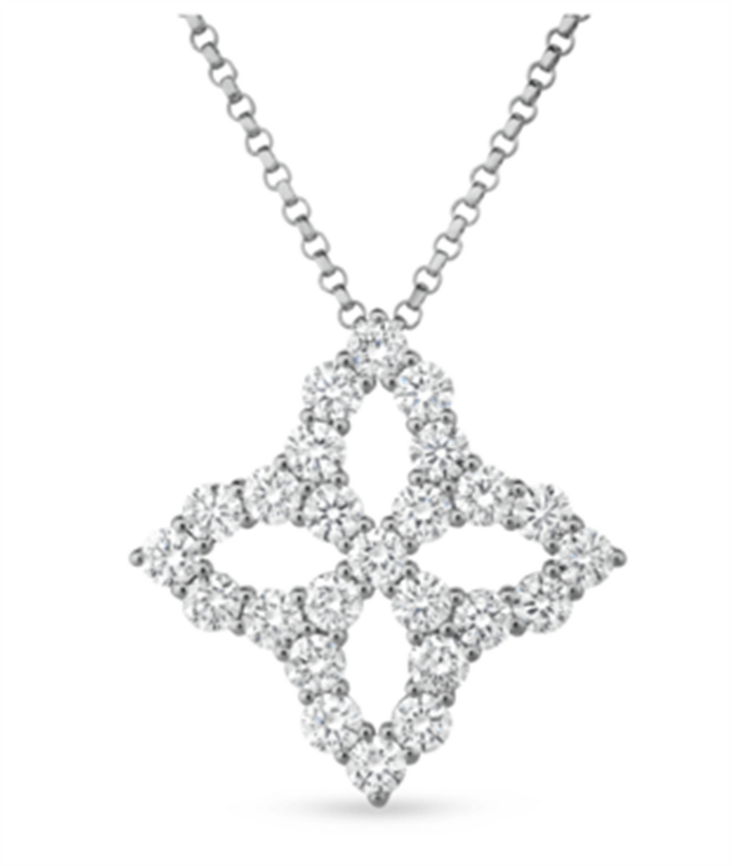 Roberto Coin Diamond Princess Outline Large Flower Necklace in 18k White Gold