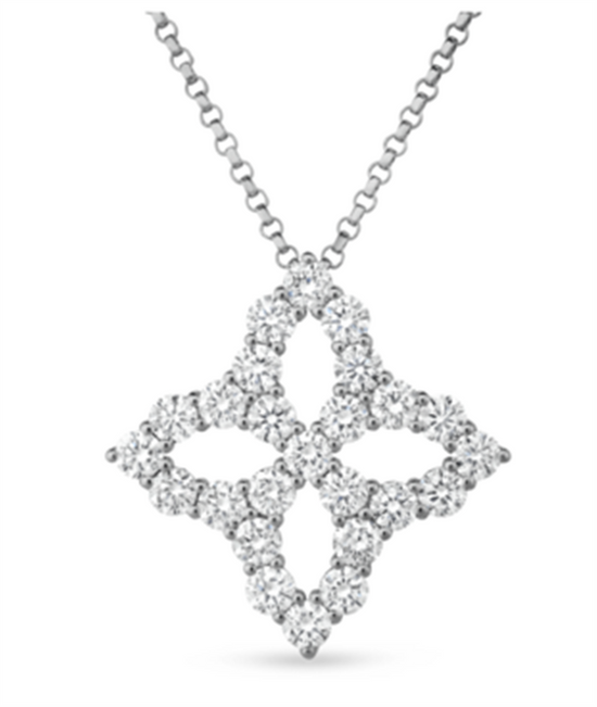 Roberto Coin Diamond Princess Outline Large Flower Necklace in 18k White Gold