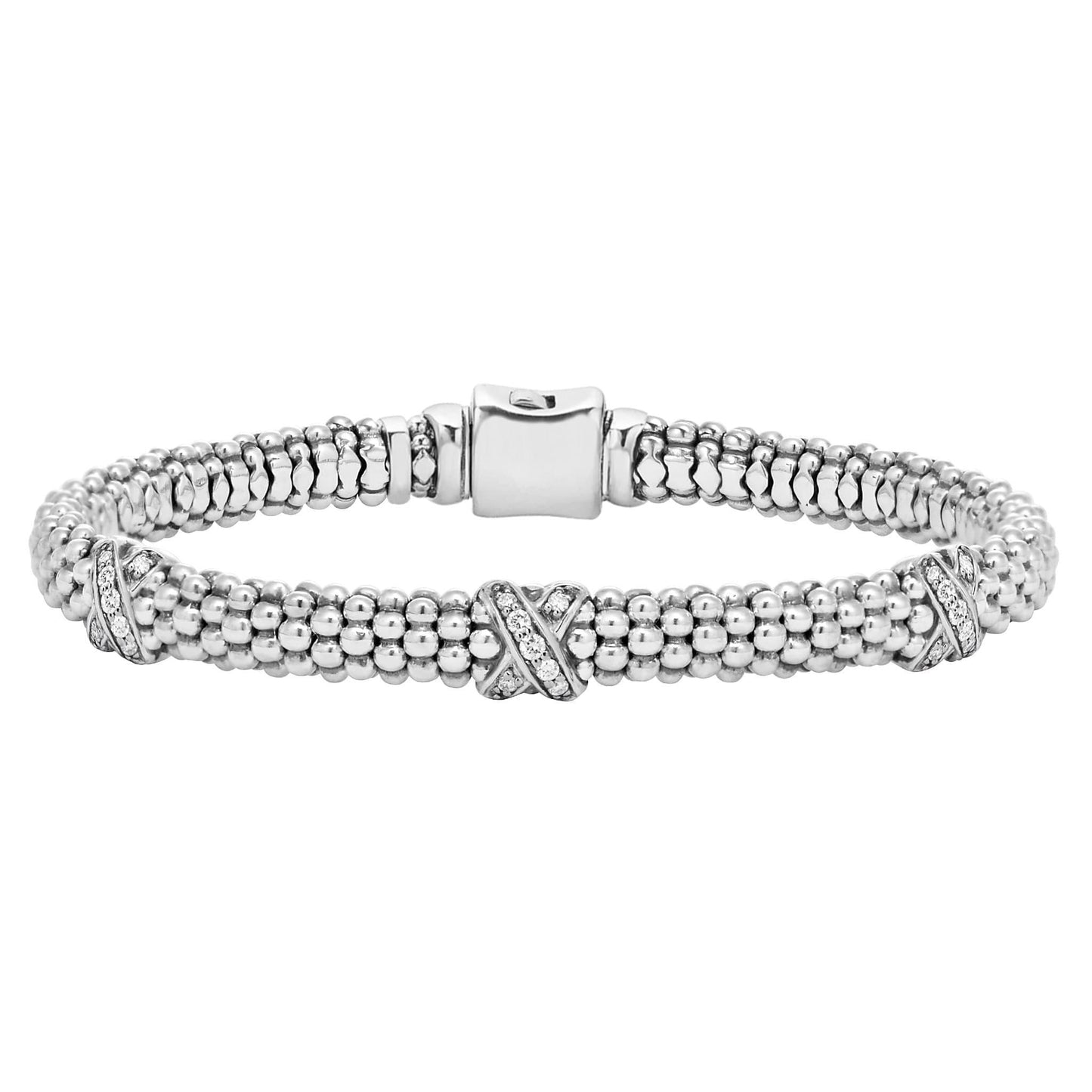 Lagos Three Station Silver X Diamond Bracelet