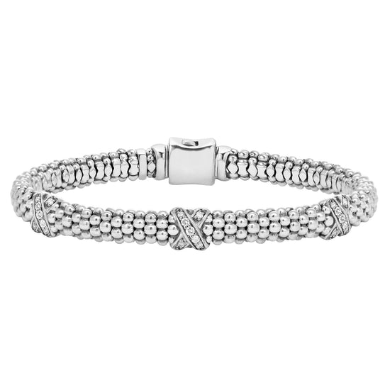 Lagos Three Station Silver X Diamond Bracelet