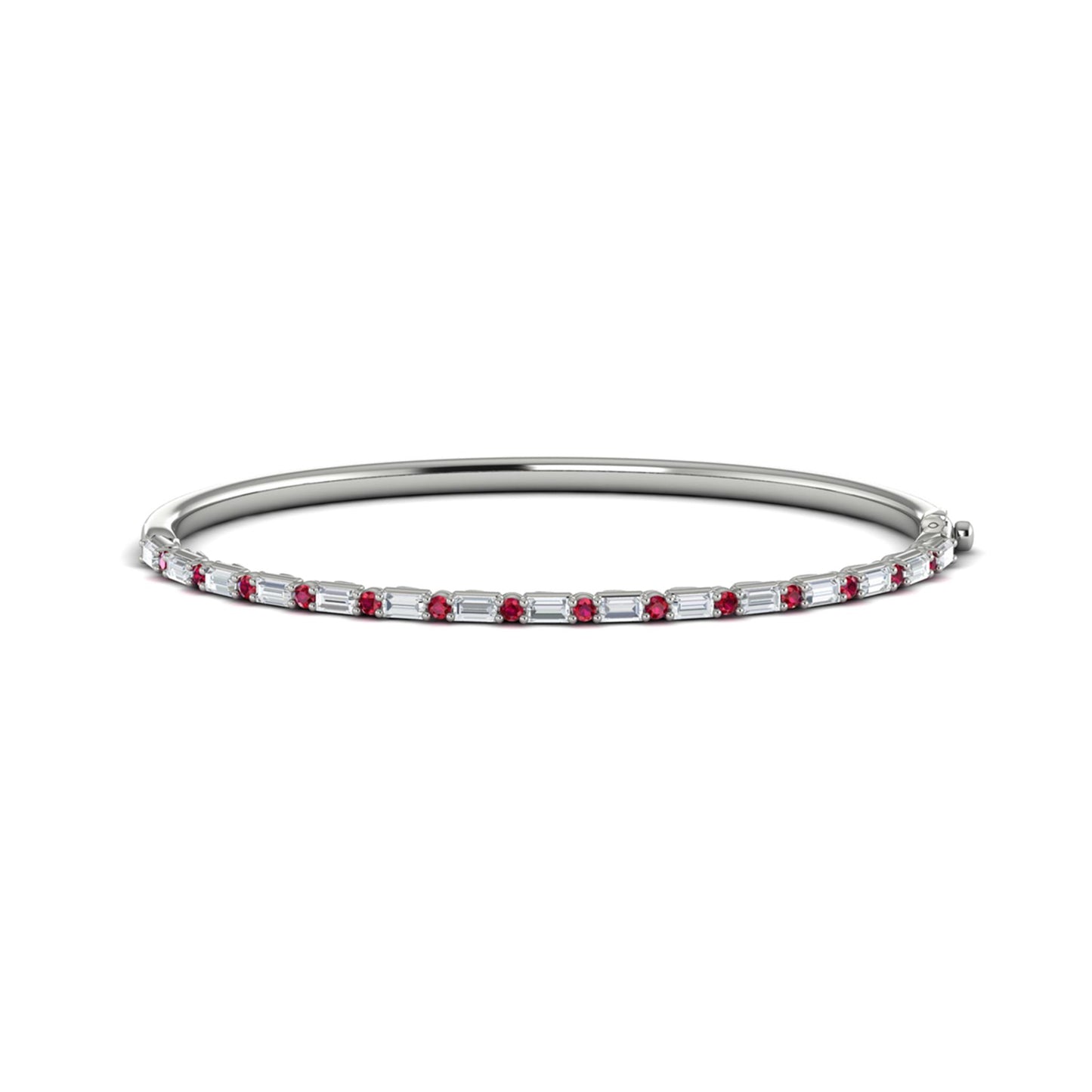 Vlora Baguette Cut Diamonds & Round Ruby Bangle in 14k White Gold