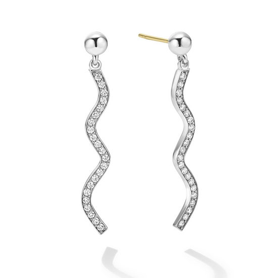 Lagos Large Wave Diamond Drop Earrings in Sterling Silver