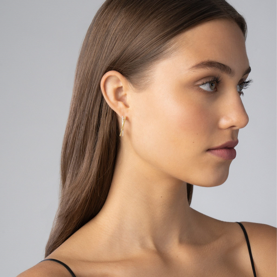 Lagos Thin Two-Tone Caviar X Diamond Hoop Earrings