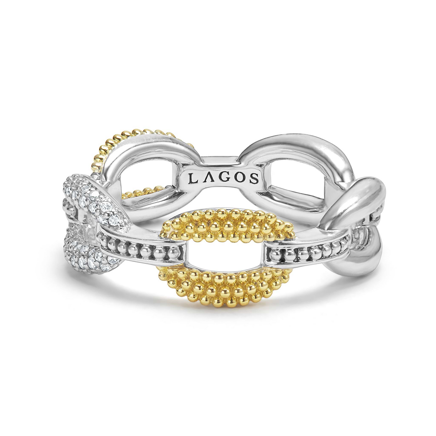 Lagos Small Two-Tone Eternity Diamond Ring in Sterling Silver and 18k Gold