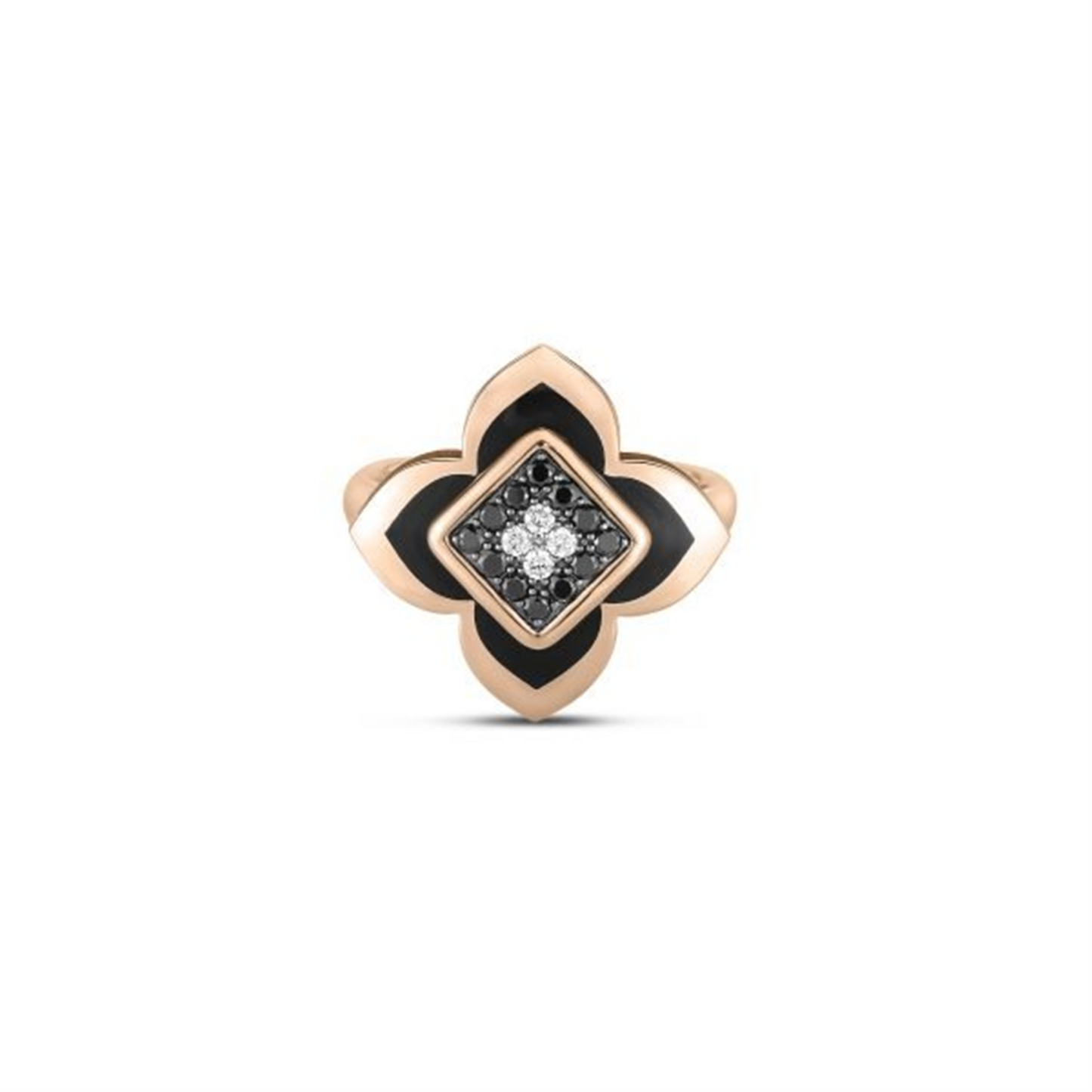 Roberto Coin Palazzo Ducale Carnevale Black Enamel & Diamond Flower Ring in 18k Rose Gold