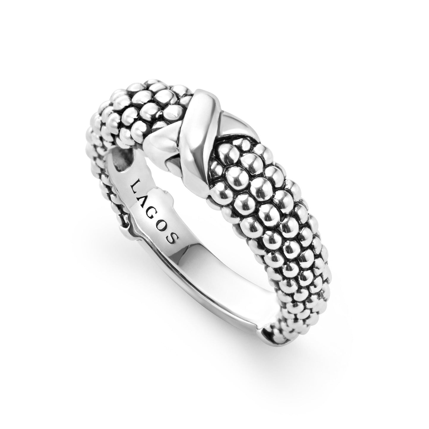 Lagos Sterling Silver X Beaded Ring in Sterling Silver