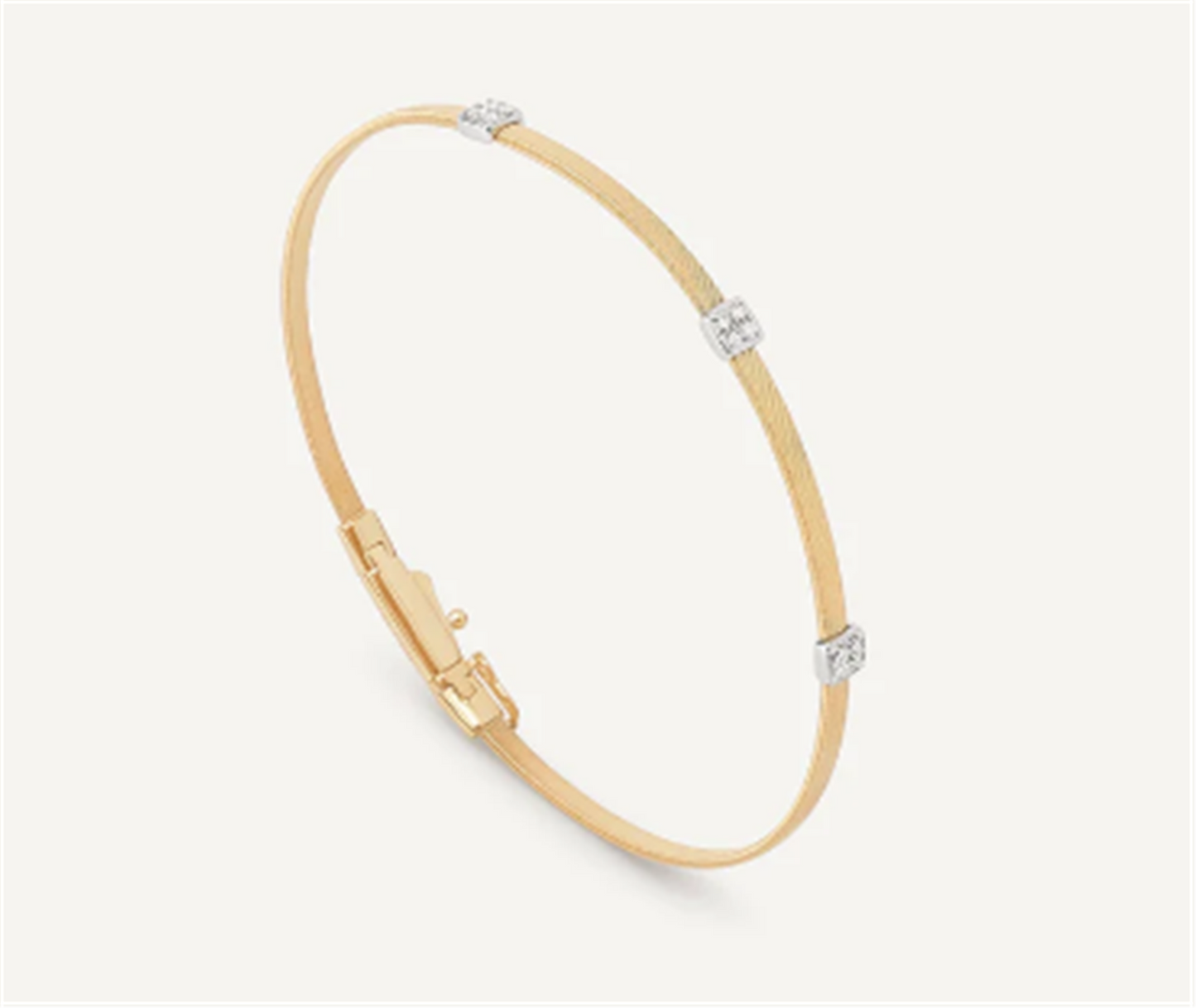 Marco Bicego Stackable Bracelet w/ 3 Diamonds Stations in 18k Two-Tone Gold