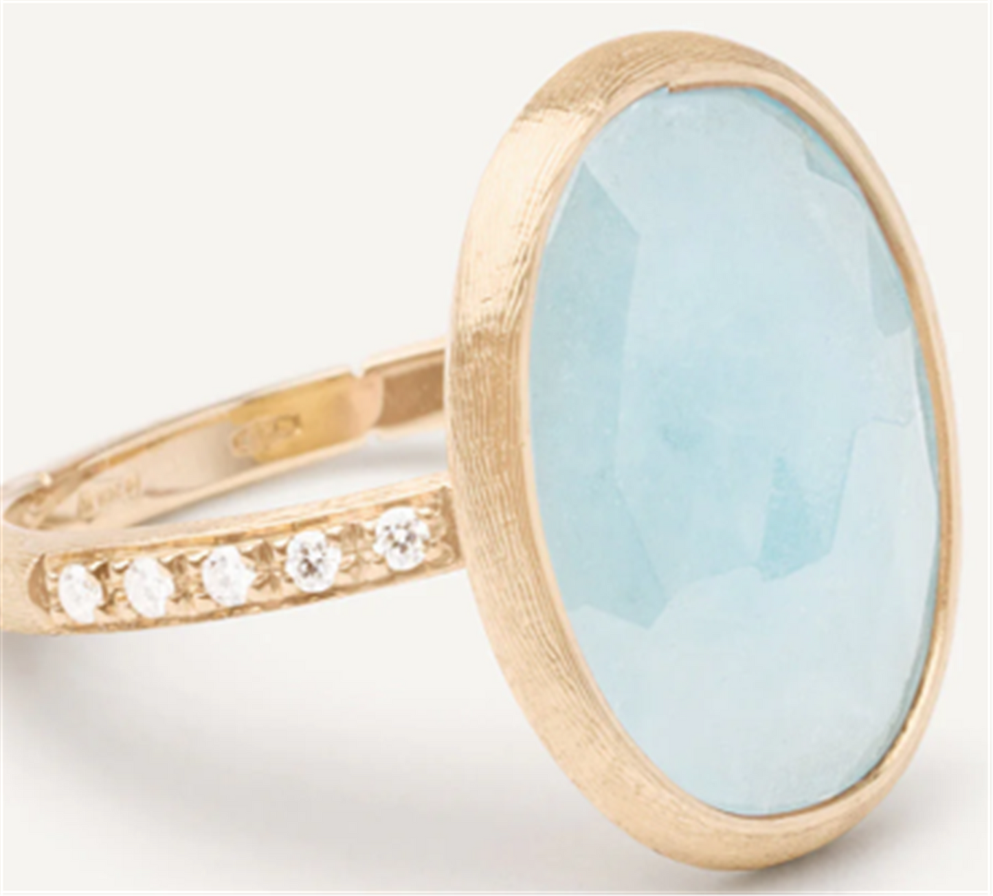 Marco Bicego Aquamarine and Diamond Pavé Shank Ring in 18k Yellow Gold