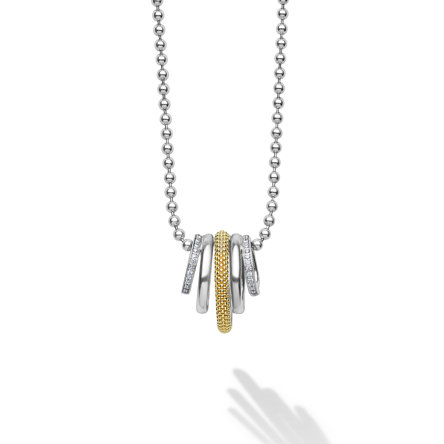 Lagos Two-Tone Five Ring Diamond Pendant Necklace