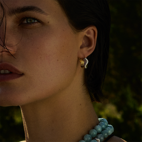 Jamie Turner Two-Tone Gold Spur Huggies w/ Diamonds