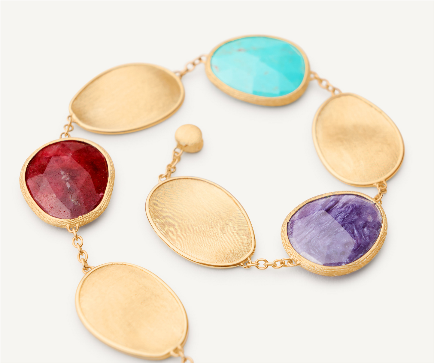 Marco Bicego Lunaria 18k Gold Gemstone and Petal Bracelet w/Thulite, Turquoise & Charoite