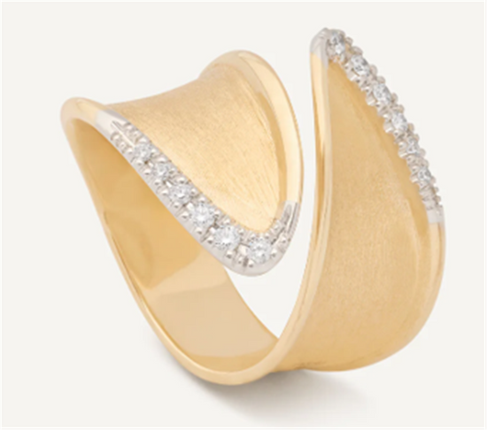 Marco Bicego Lunaria Engraved Wrap Ring w/ Diamond Pave in 18k Yellow Gold